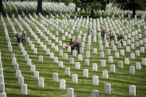 Headstone Rows at Arlington Ntional Cemetery, May 26, 2016, Flags In.